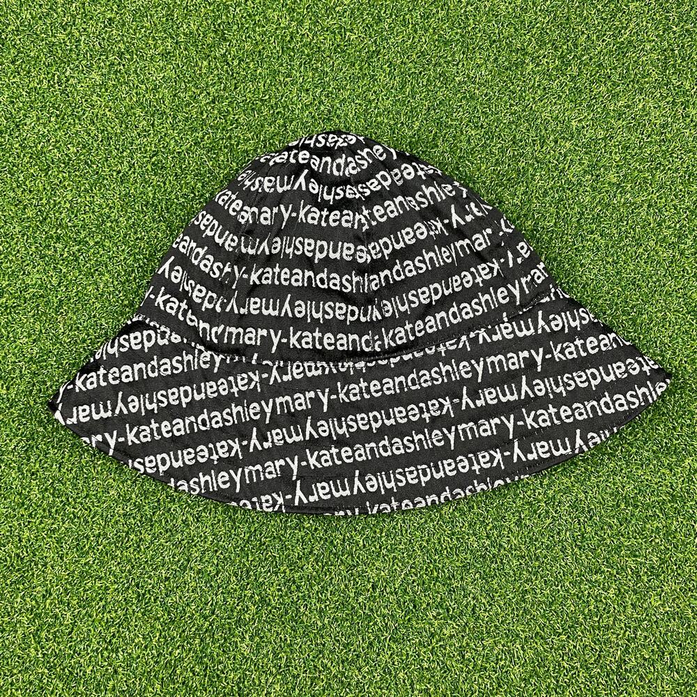 Y2K Mary Kate Ashley Black Spellout All Over Print Olsen Bucket Hat One Size